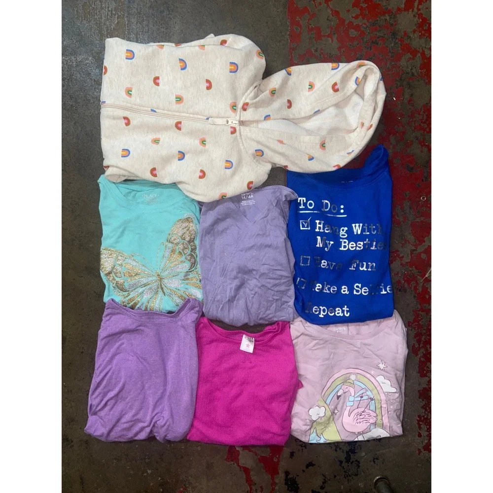 Girls Tops Bundle 7pc Pastel Colorful Hoodie Long Sleeves Graphic Tee Size 12-14